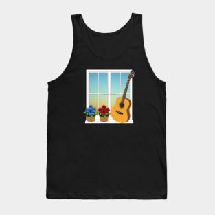 Acoustic Guitar Leaning Against Window with Flowers Tank Top